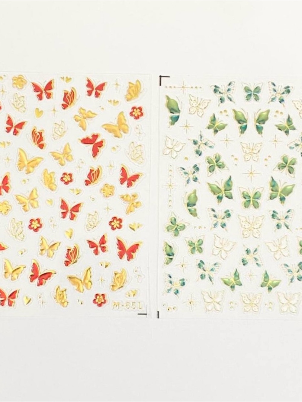 Butterfly Nail Decals - Red, Gold & Green Mix